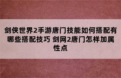 剑侠世界2手游唐门技能如何搭配有哪些搭配技巧 剑网2唐门怎样加属性点